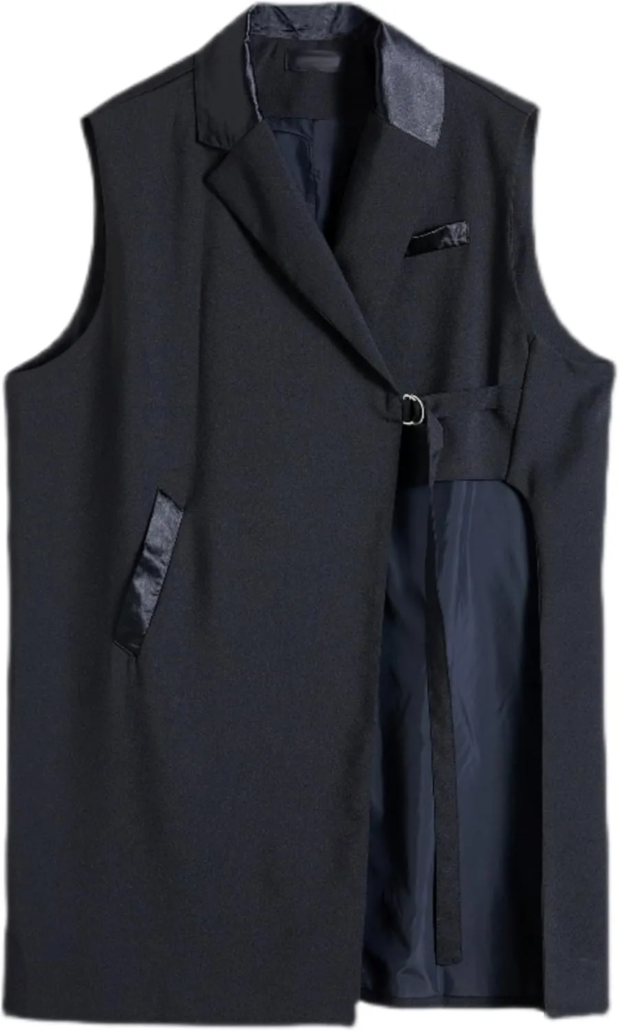 ellazhu Women's Funky Lapel Collar Cardigan Vest Solid Color Sleeveless Outerwear GZ121 A