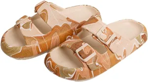 Epsion Women's Cloud Sandals Pillow Leopard Slippers Double Buckle Adjustable Comfort Slides Flat Summer Beach Sandals