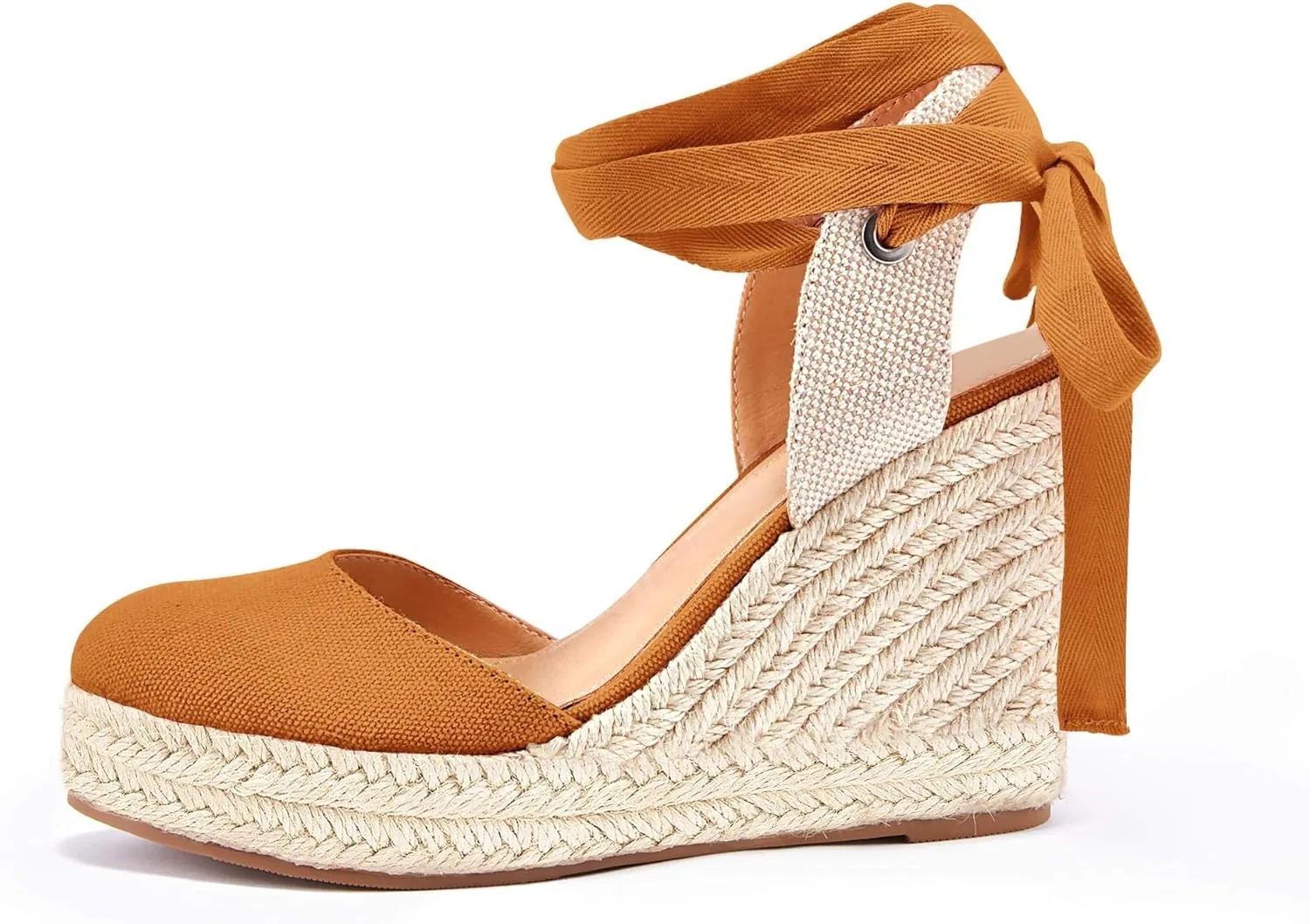 Ermonn Womens Espadrilles Wedge Sandals Platform Closed Toe Ankle Strap Lace Up Summer Shoes