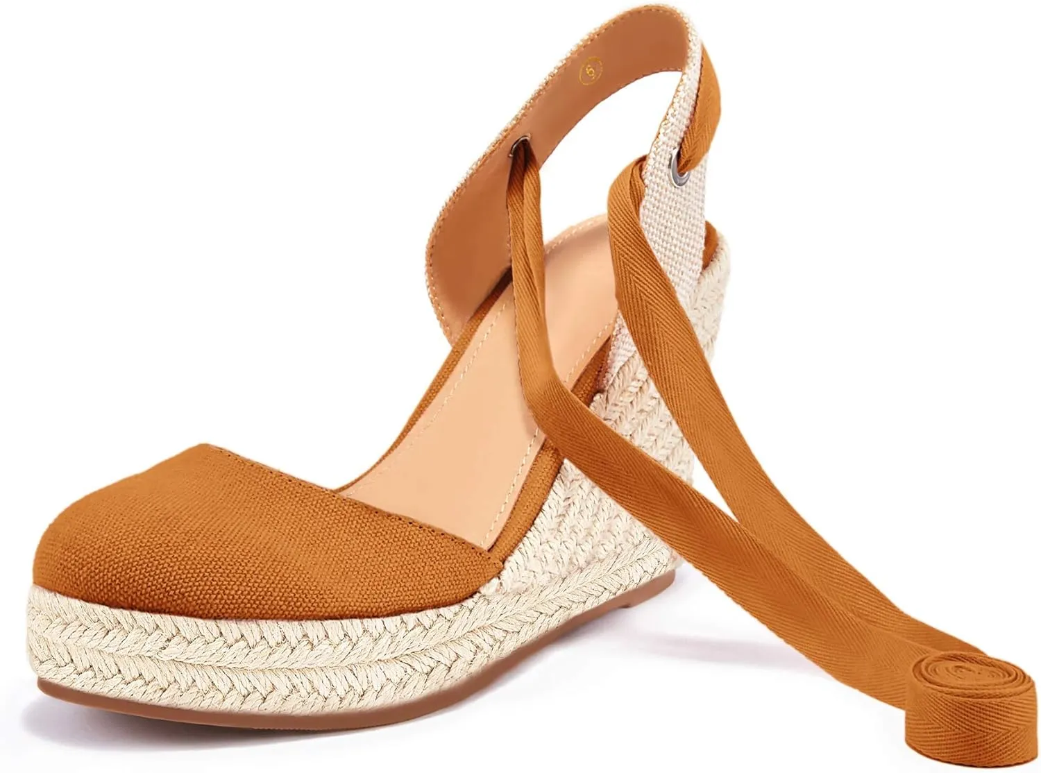 Ermonn Womens Espadrilles Wedge Sandals Platform Closed Toe Ankle Strap Lace Up Summer Shoes