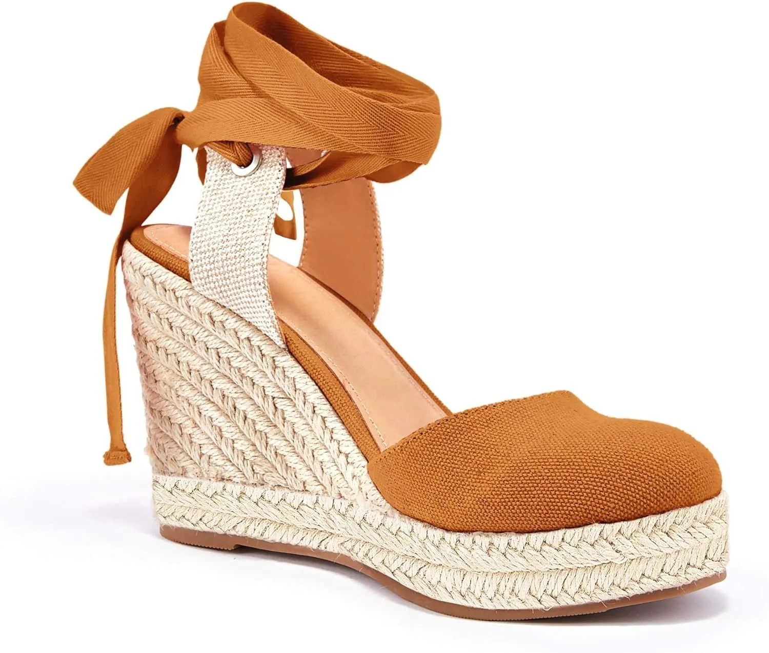 Ermonn Womens Espadrilles Wedge Sandals Platform Closed Toe Ankle Strap Lace Up Summer Shoes