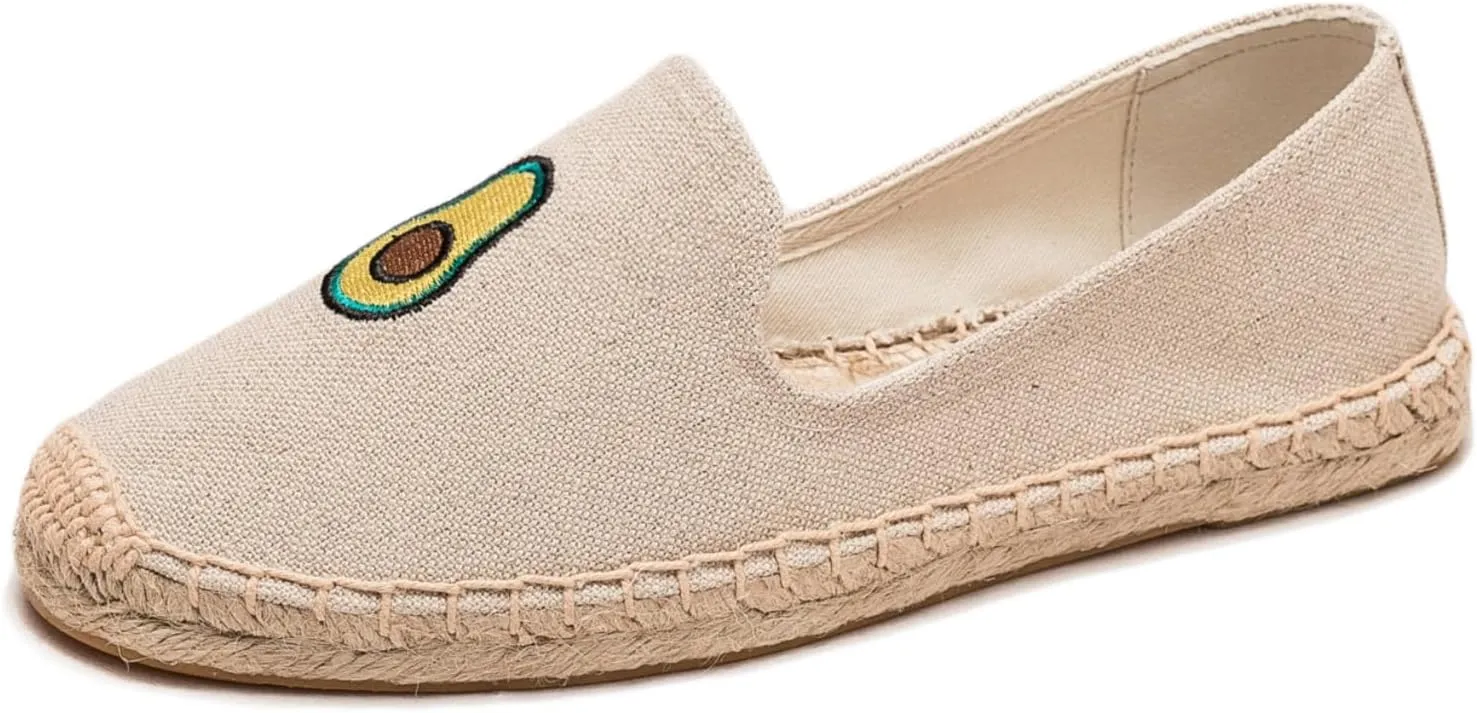 Espadrilles for Women - Casual Loafers Thick Sole Embroidery Flat Round-Toe Design Non-Slip Bottom Easy to On Off Suitable for Work,Outdoor,Home