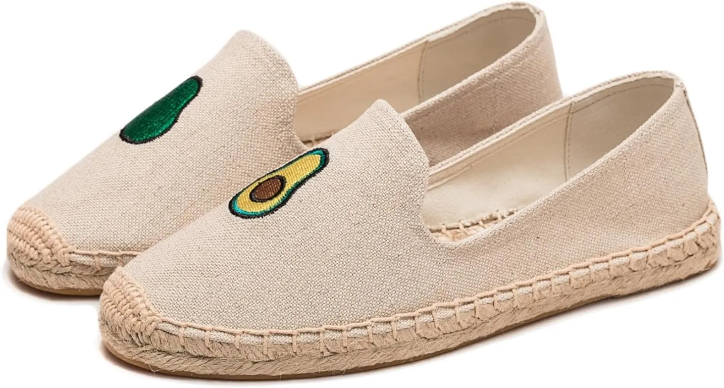 Espadrilles for Women - Casual Loafers Thick Sole Embroidery Flat Round-Toe Design Non-Slip Bottom Easy to On Off Suitable for Work,Outdoor,Home