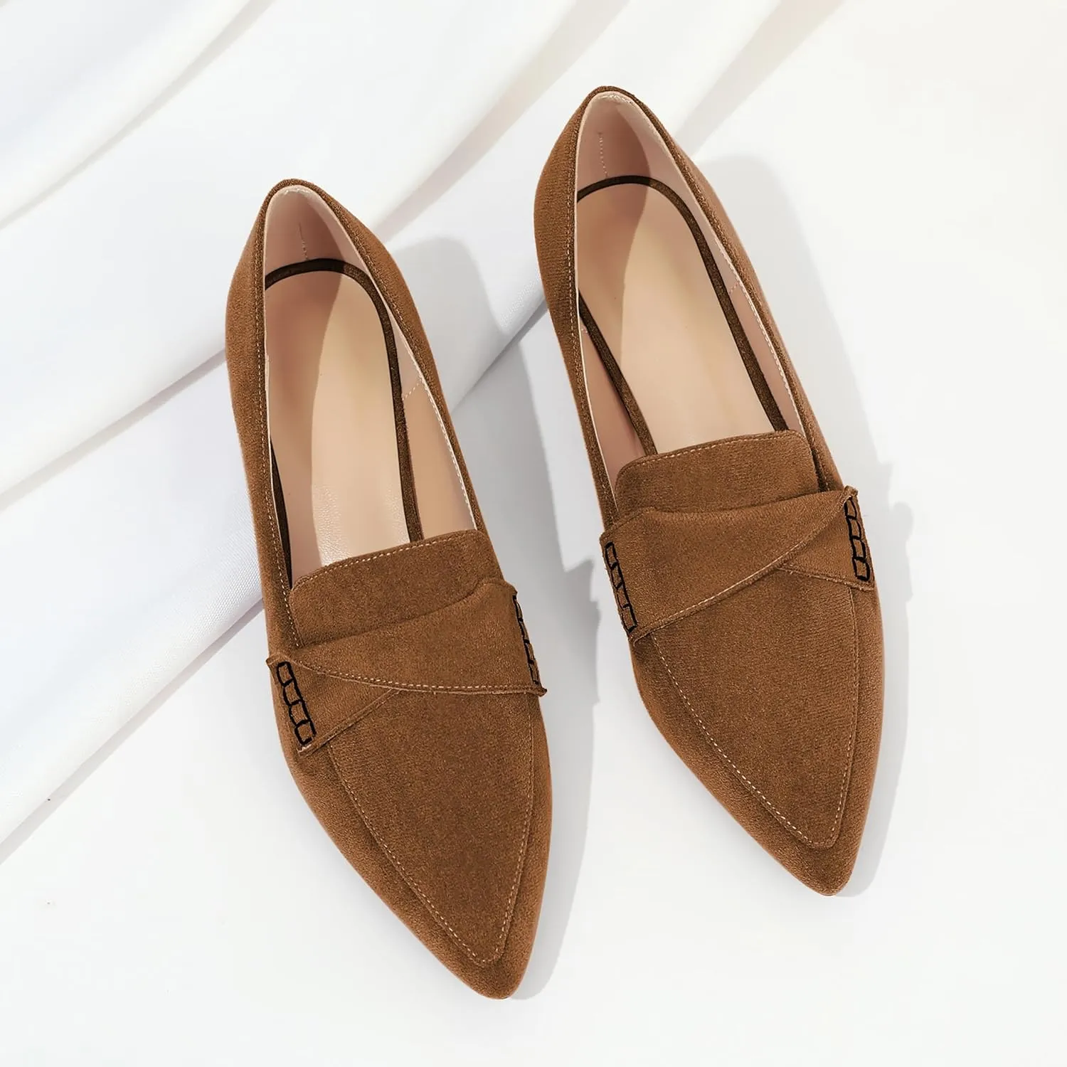 Esvowido Women's Block Heels Loafer Pumps Closed Pointed Toe Slip on Comfortable Chunky Low Heel Dress Shoes for Daily Life Work Office 1.5 Inch