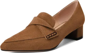 Esvowido Women's Block Heels Loafer Pumps Closed Pointed Toe Slip on Comfortable Chunky Low Heel Dress Shoes for Daily Life Work Office 1.5 Inch