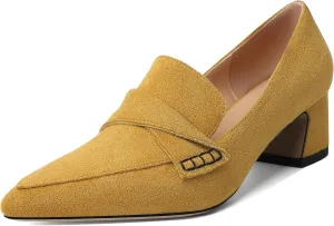 Esvowido Women's Loafer Pumps Mid Block Heels Closed Pointed Toe Slip on Comfortable Chunky Heel Pumps Dress Shoes for Daily Life Work Office 2 Inch