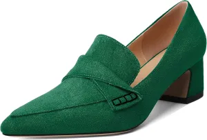 Esvowido Women's Loafer Pumps Mid Block Heels Closed Pointed Toe Slip on Comfortable Chunky Heel Pumps Dress Shoes for Daily Life Work Office 2 Inch