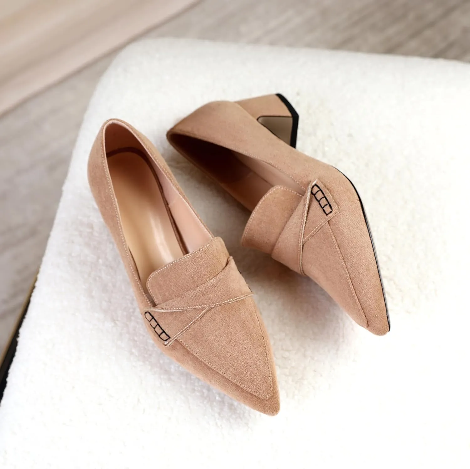 Esvowido Women's Loafer Pumps Mid Block Heels Closed Pointed Toe Slip on Comfortable Chunky Heel Pumps Dress Shoes for Daily Life Work Office 2 Inch