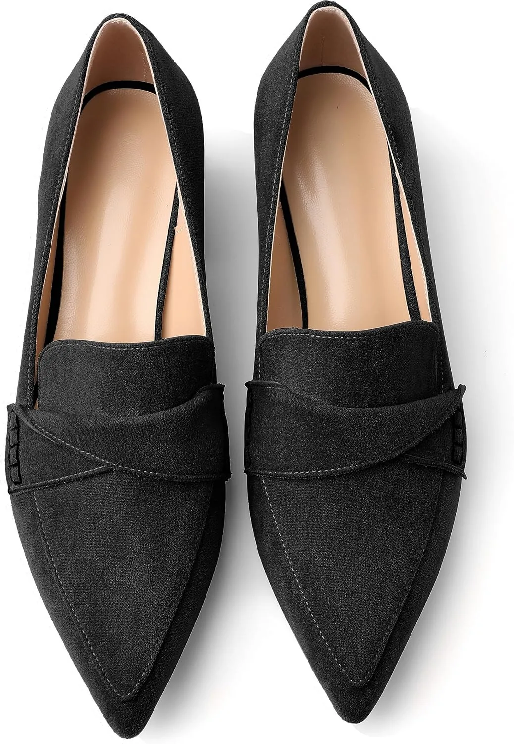 Esvowido Women's Loafer Pumps Mid Block Heels Closed Pointed Toe Slip on Comfortable Chunky Heel Pumps Dress Shoes for Daily Life Work Office 2 Inch