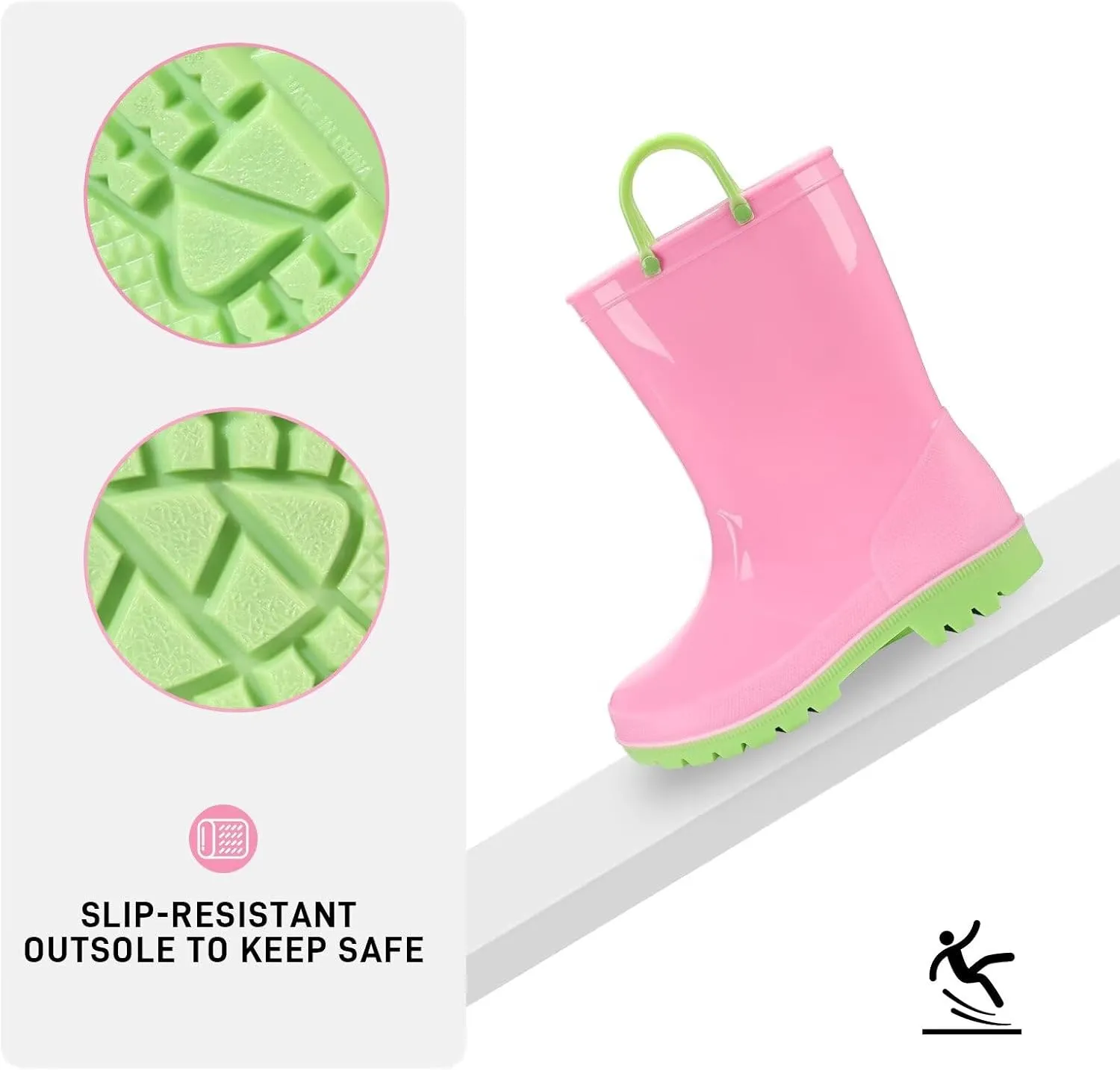 EUXTERPA Boys Girls Waterproof Rain Boots Kids Toddler Solid Color Boots with Easy On Handles