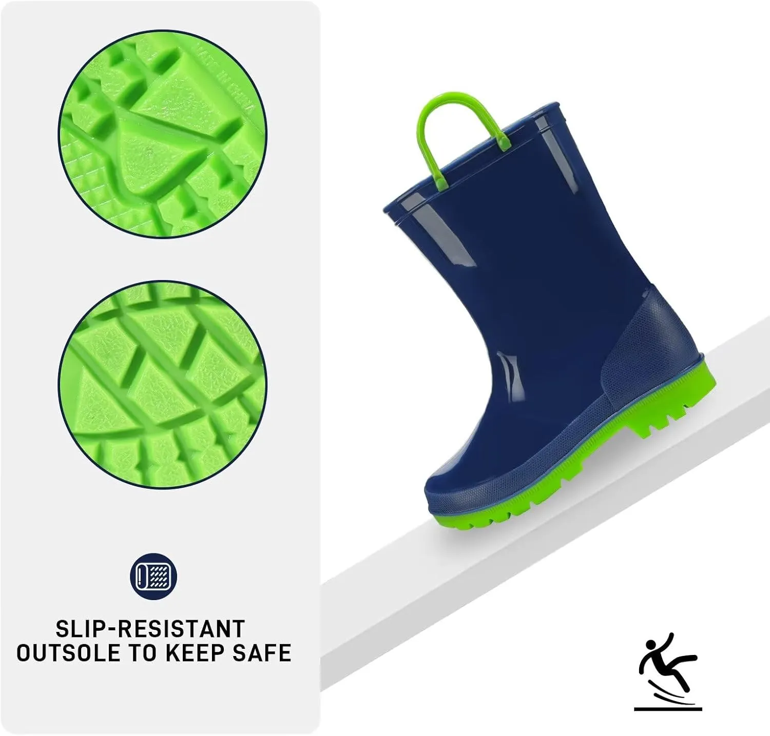 EUXTERPA Boys Girls Waterproof Rain Boots Kids Toddler Solid Color Boots with Easy On Handles