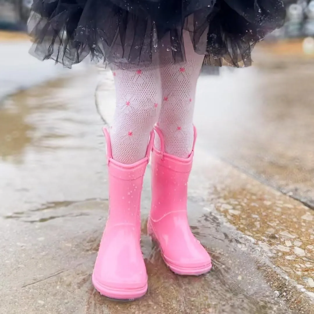 EUXTERPA Boys Girls Waterproof Rain Boots Kids Toddler Solid Color Boots with Easy On Handles