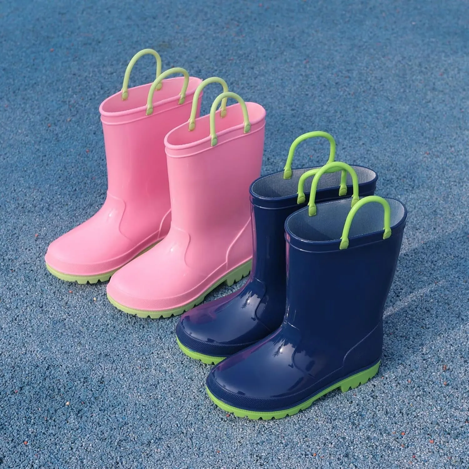 EUXTERPA Boys Girls Waterproof Rain Boots Kids Toddler Solid Color Boots with Easy On Handles