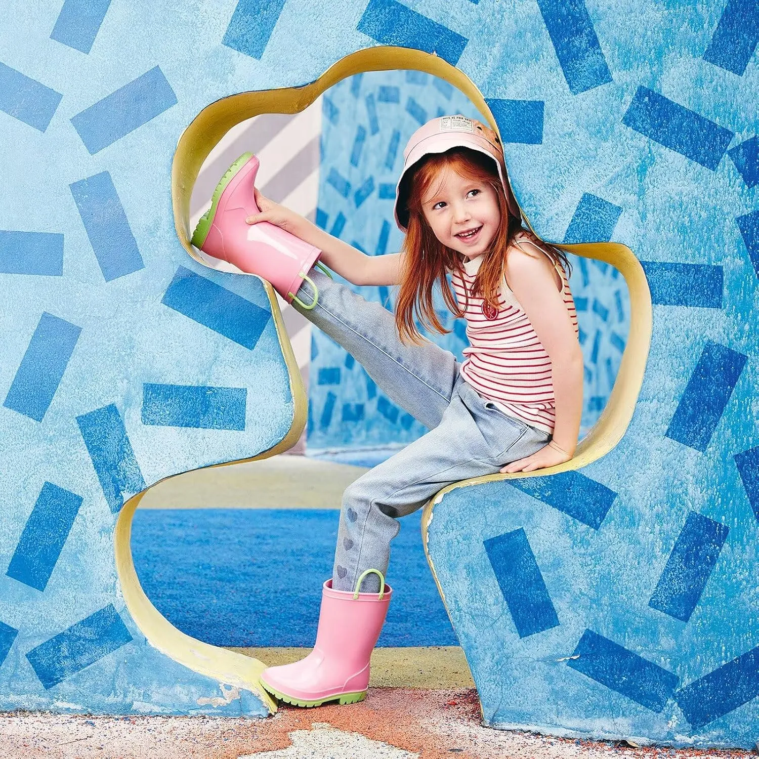 EUXTERPA Boys Girls Waterproof Rain Boots Kids Toddler Solid Color Boots with Easy On Handles