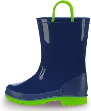 EUXTERPA Boys Girls Waterproof Rain Boots Kids Toddler Solid Color Boots with Easy On Handles