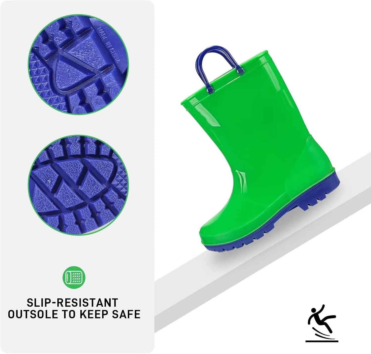 EUXTERPA Boys Girls Waterproof Rain Boots Kids Toddler Solid Color Boots with Easy On Handles