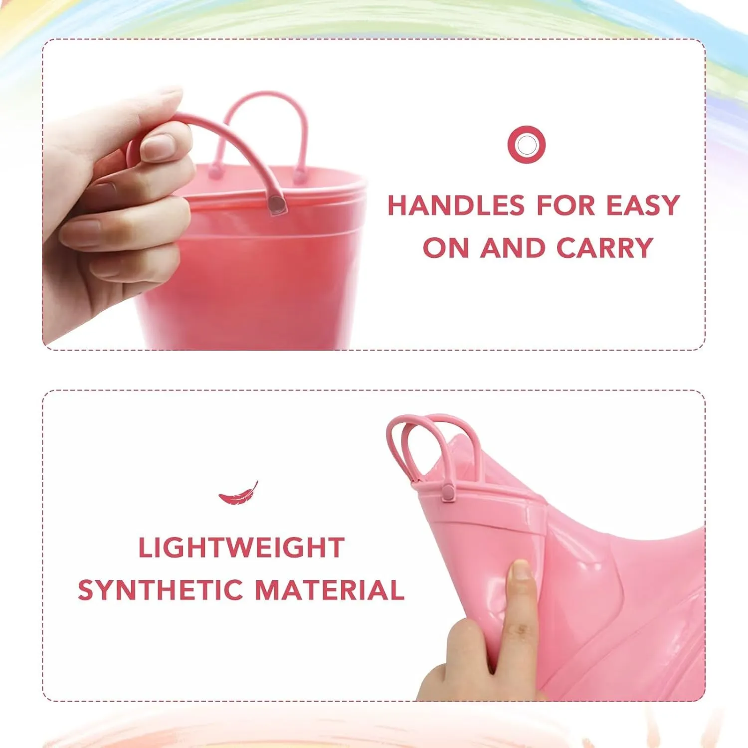 EUXTERPA Boys Girls Waterproof Rain Boots Kids Toddler Solid Color Boots with Easy On Handles
