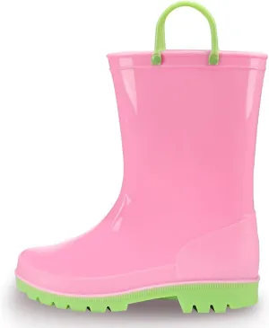 EUXTERPA Boys Girls Waterproof Rain Boots Kids Toddler Solid Color Boots with Easy On Handles