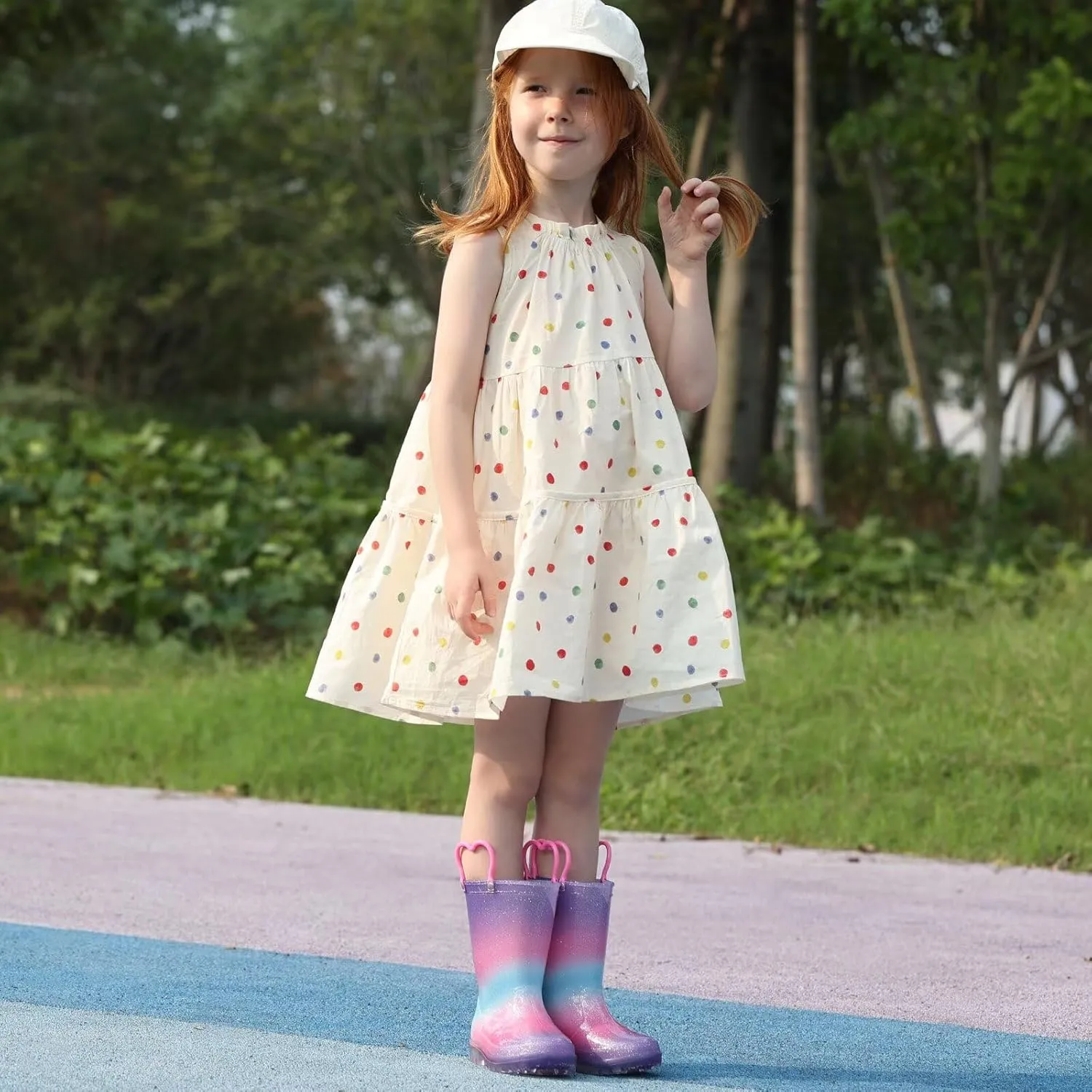 EUXTERPA Toddler Kids Waterproof Light Up Rain Boots Patterns and Glitter Boots with Handles for Boys Girls