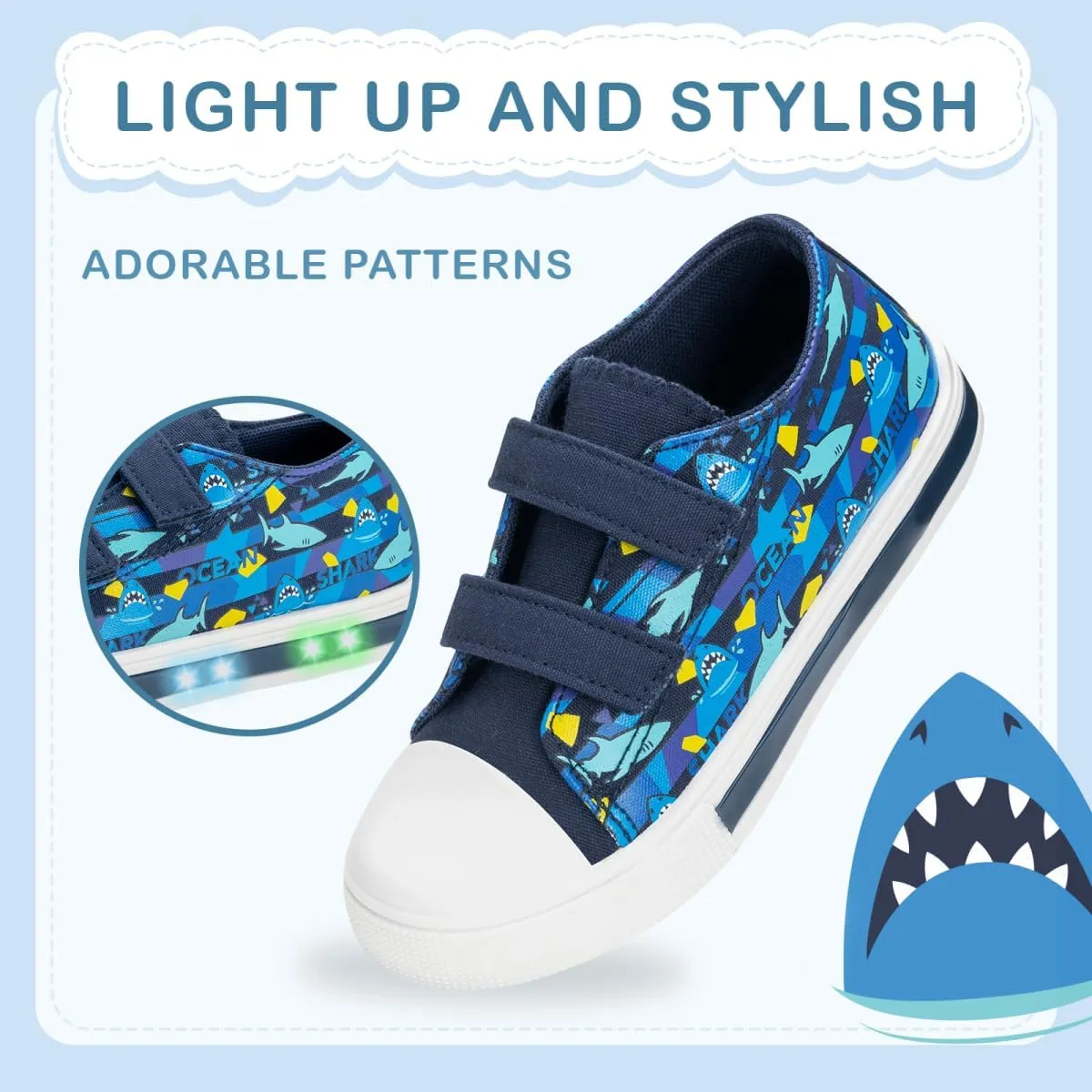 EUXTERPA Toddler Light Up Sneakers Kids Casual Canvas Shoes with Adjustable Strap for Girls Boys