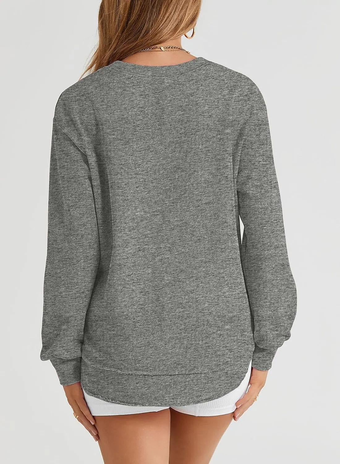 EVALESS Sweatshirt for Women Casual Solid Color Crewneck Long Sleeve Side Split Tops Loose Fit Pullover Shirts