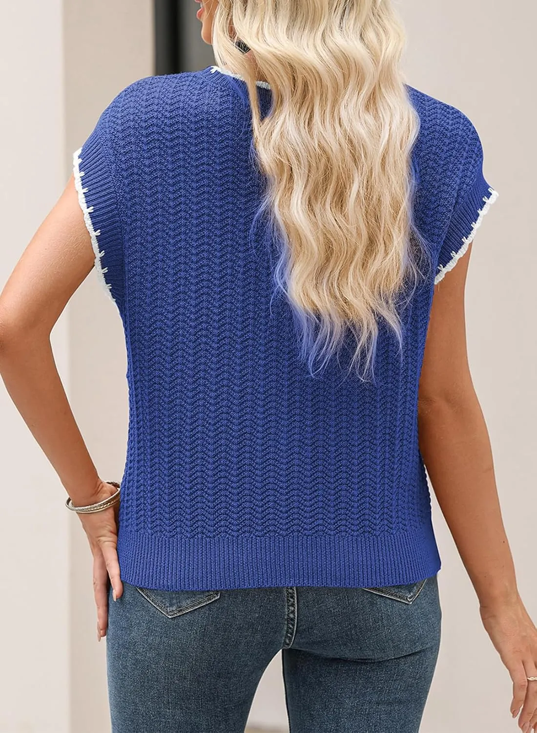 EVALESS Womens Cap Sleeve Sweater Vest Crewneck Short Sleeve Sweaters 2025 Spring Summer Trendy Casual Knit Tops