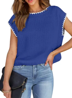 EVALESS Womens Cap Sleeve Sweater Vest Crewneck Short Sleeve Sweaters 2025 Spring Summer Trendy Casual Knit Tops