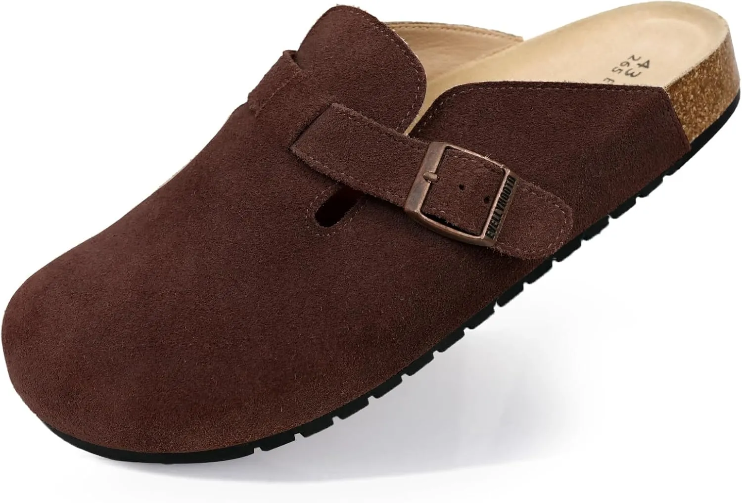 EVELLYHOOTD Clogs for Women Comfortable Suede Clogs Leather Mules Cork Footbed Sandals with Arch Support