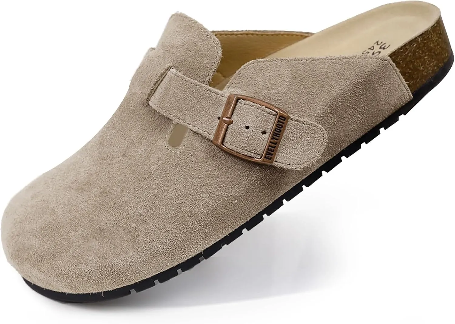 EVELLYHOOTD Clogs for Women Comfortable Suede Clogs Leather Mules Cork Footbed Sandals with Arch Support