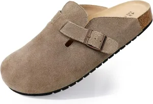 EVELLYHOOTD Clogs for Women Comfortable Suede Clogs Leather Mules Cork Footbed Sandals with Arch Support