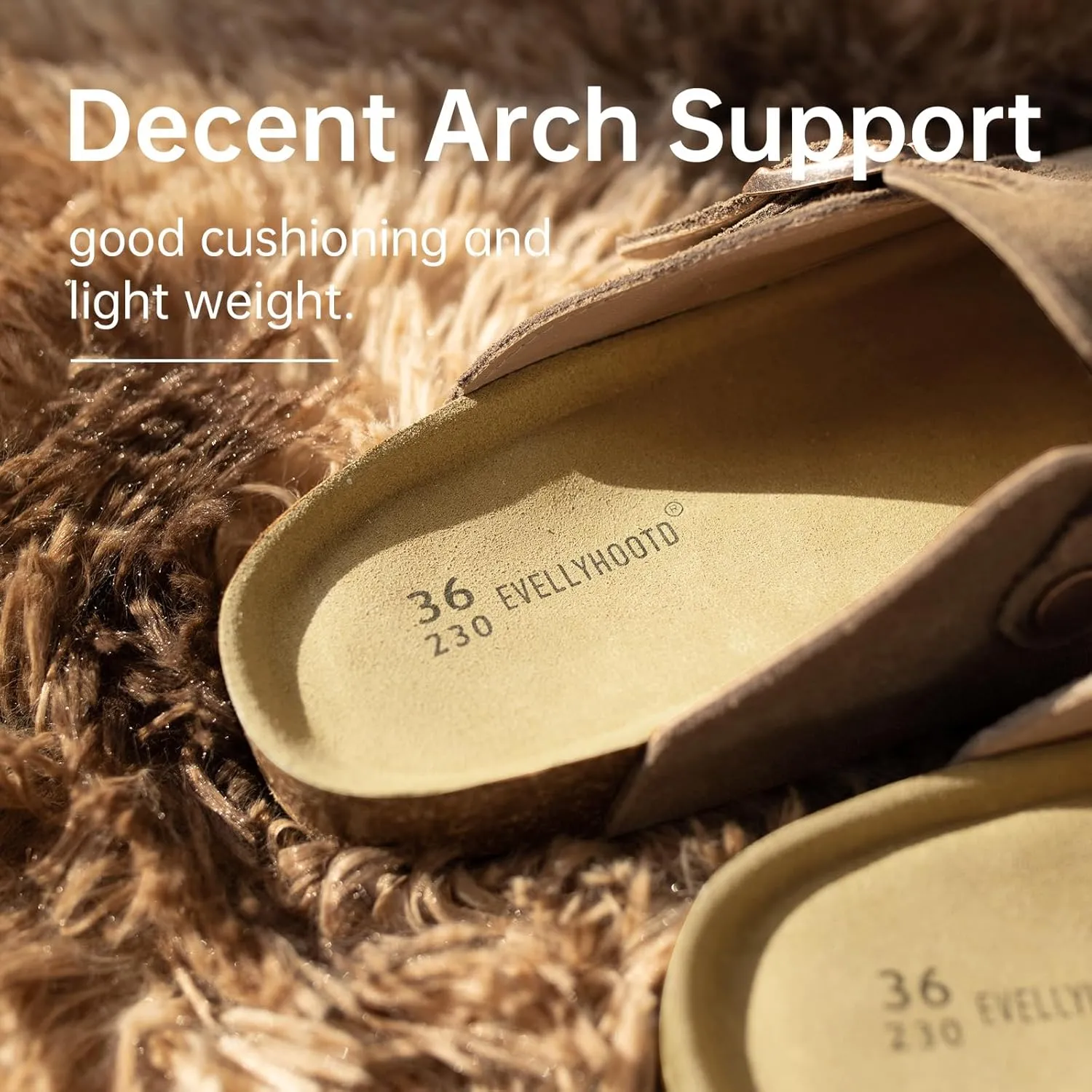 EVELLYHOOTD Clogs for Women Comfortable Suede Clogs Leather Mules Cork Footbed Sandals with Arch Support