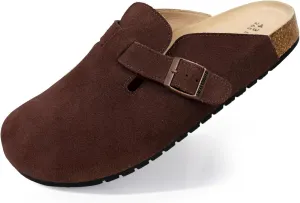 EVELLYHOOTD Clogs for Women Comfortable Suede Clogs Leather Mules Cork Footbed Sandals with Arch Support