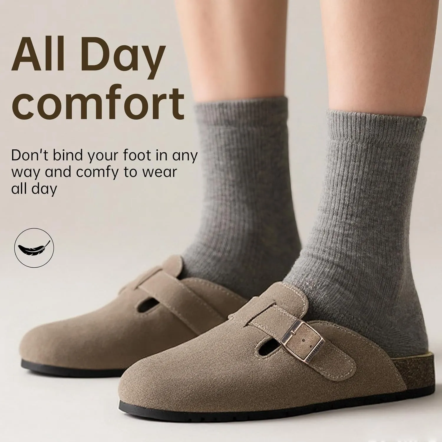 EVELLYHOOTD Clogs for Women Comfortable Suede Clogs Leather Mules Cork Footbed Sandals with Arch Support
