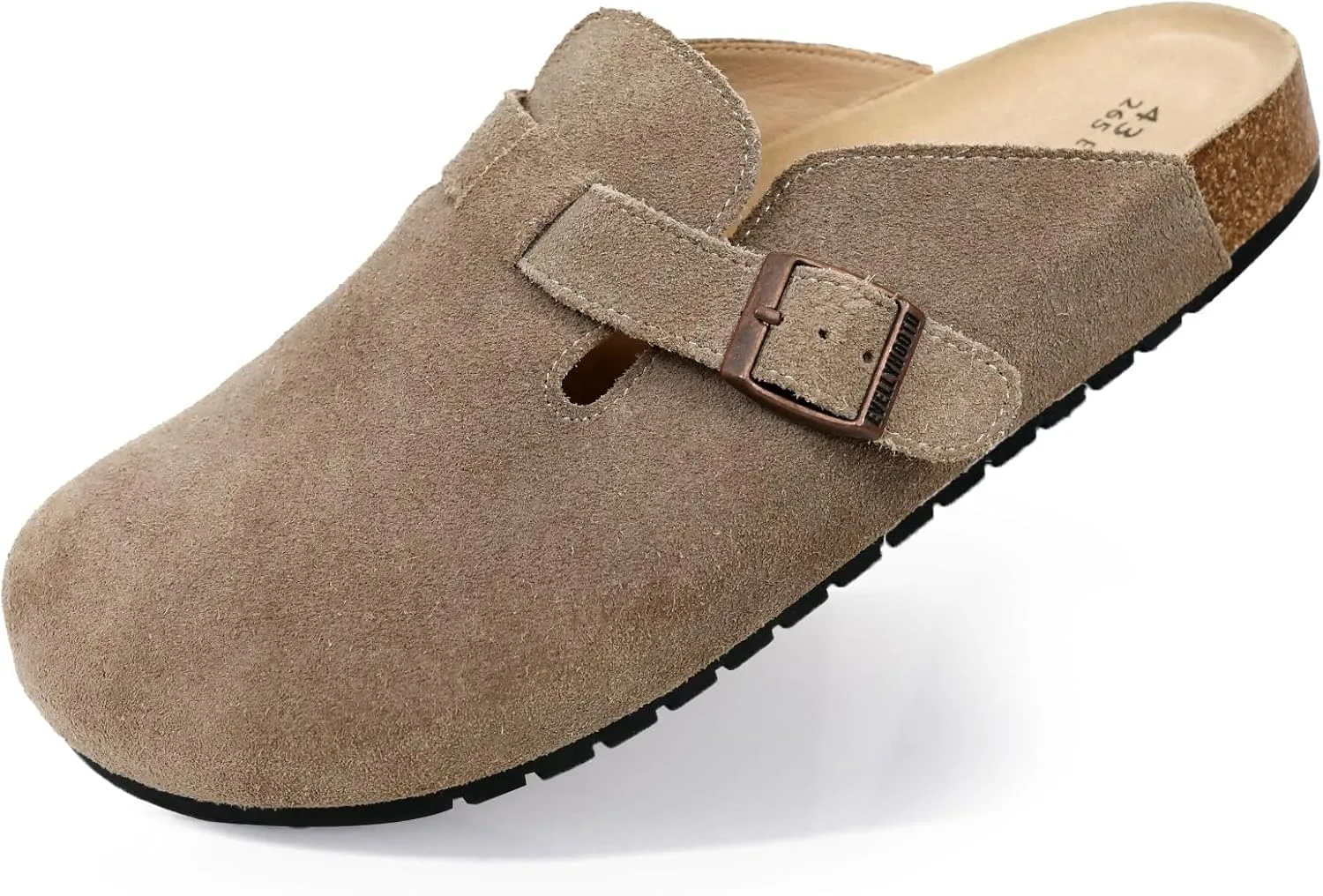 EVELLYHOOTD Clogs for Women Comfortable Suede Clogs Leather Mules Cork Footbed Sandals with Arch Support