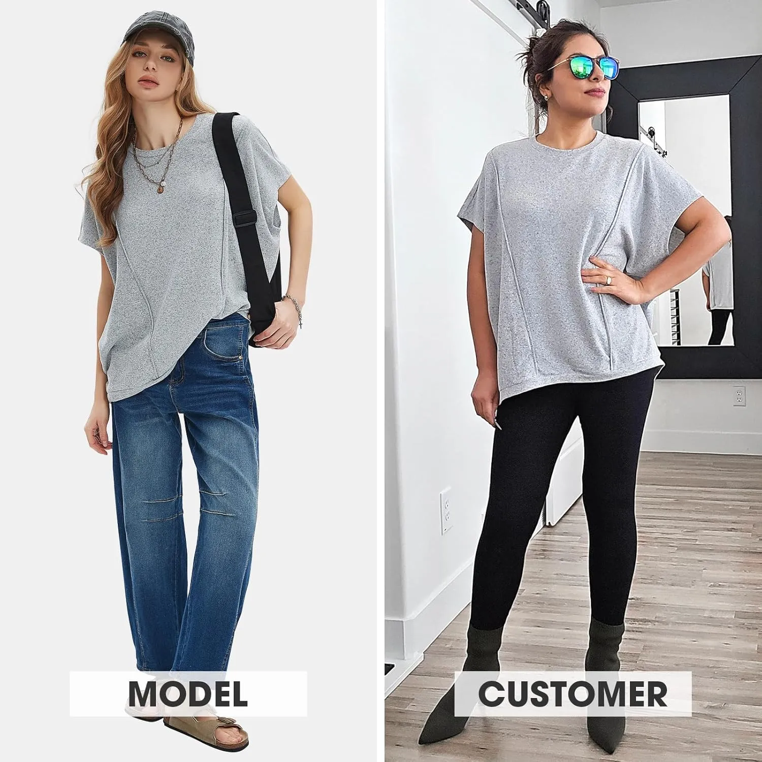 EXLURA Women's Summer Exposed Seams Oversized Tops 2025 Casual Workout T Shirts Trendy Pleated Dressy Crewneck Tunic Outfits