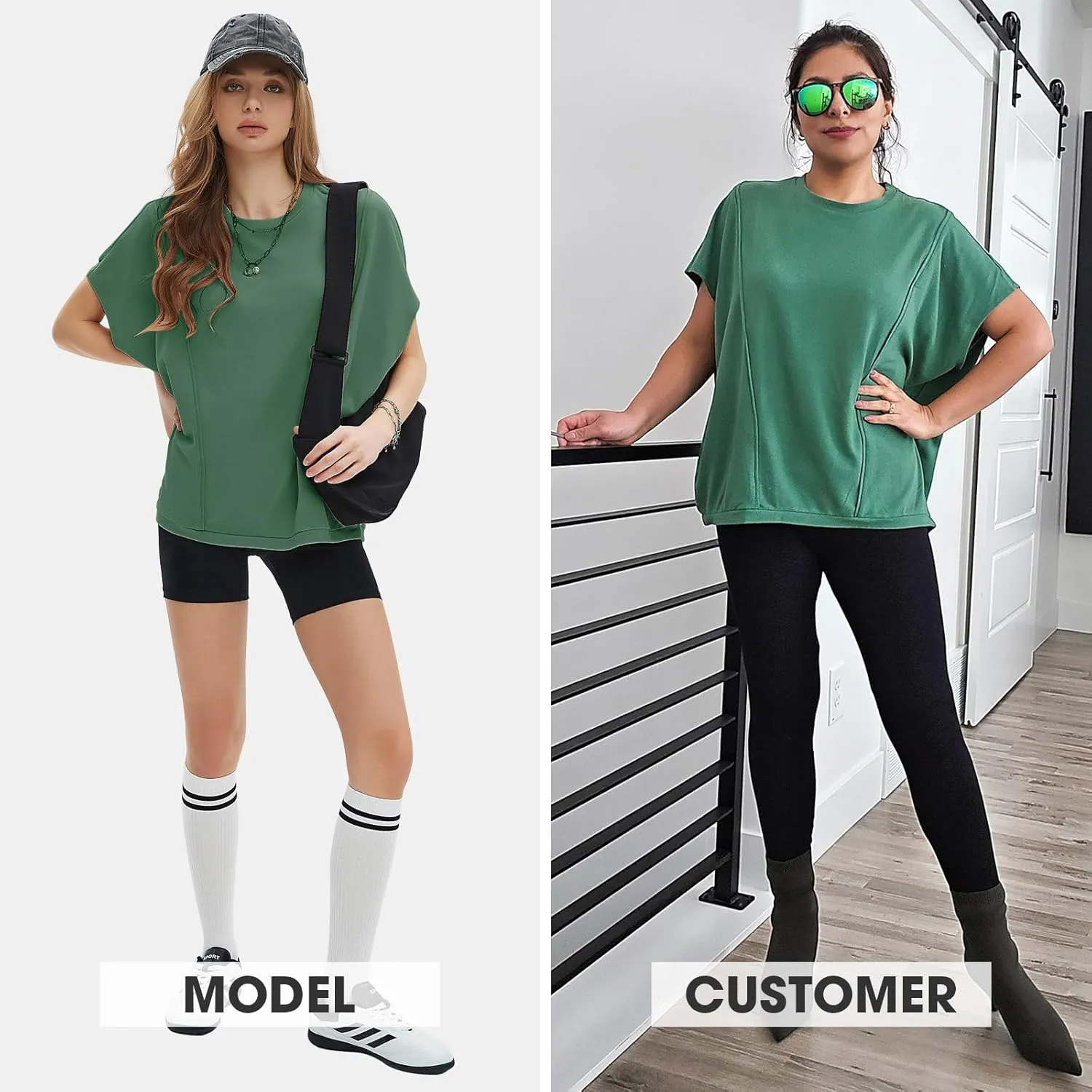 EXLURA Women's Summer Exposed Seams Oversized Tops 2025 Casual Workout T Shirts Trendy Pleated Dressy Crewneck Tunic Outfits