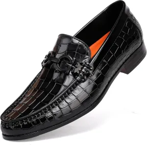 Fashion Men's Buckle Dress Loafer Shoes Classic Alligators Printed Slip-on Penny Loafers Formal Business Shoes for Men