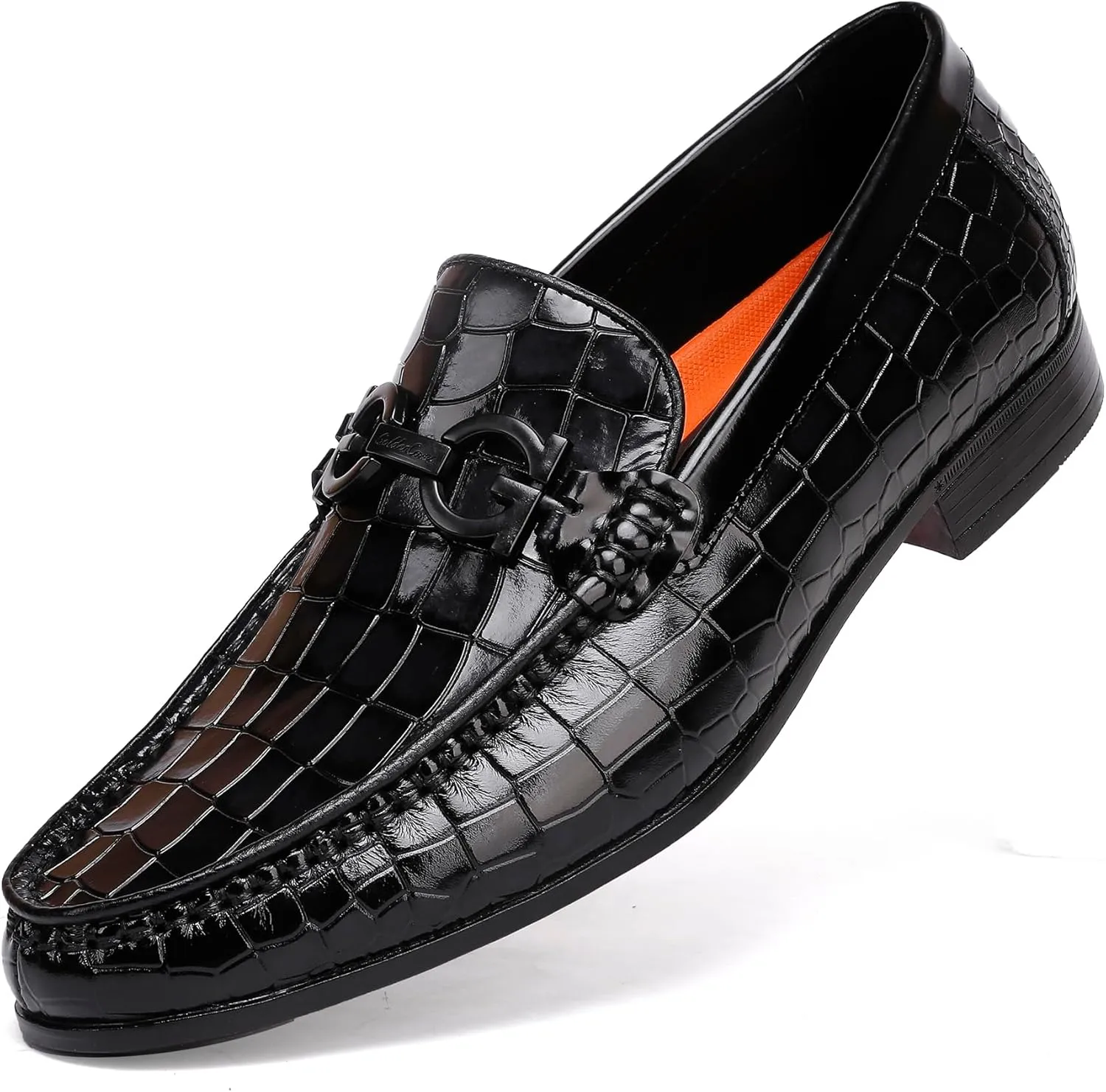 Fashion Men's Buckle Dress Loafer Shoes Classic Alligators Printed Slip-on Penny Loafers Formal Business Shoes for Men