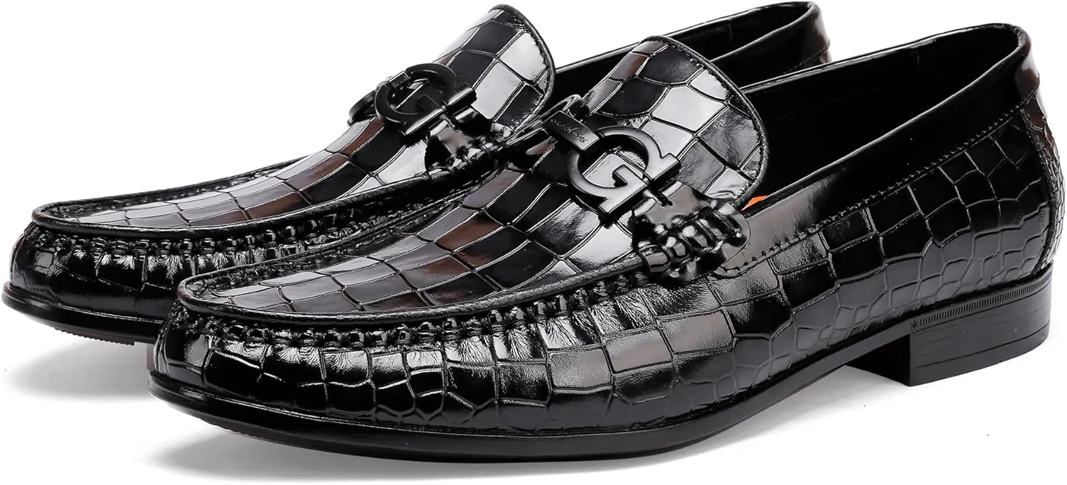 Fashion Men's Buckle Dress Loafer Shoes Classic Alligators Printed Slip-on Penny Loafers Formal Business Shoes for Men