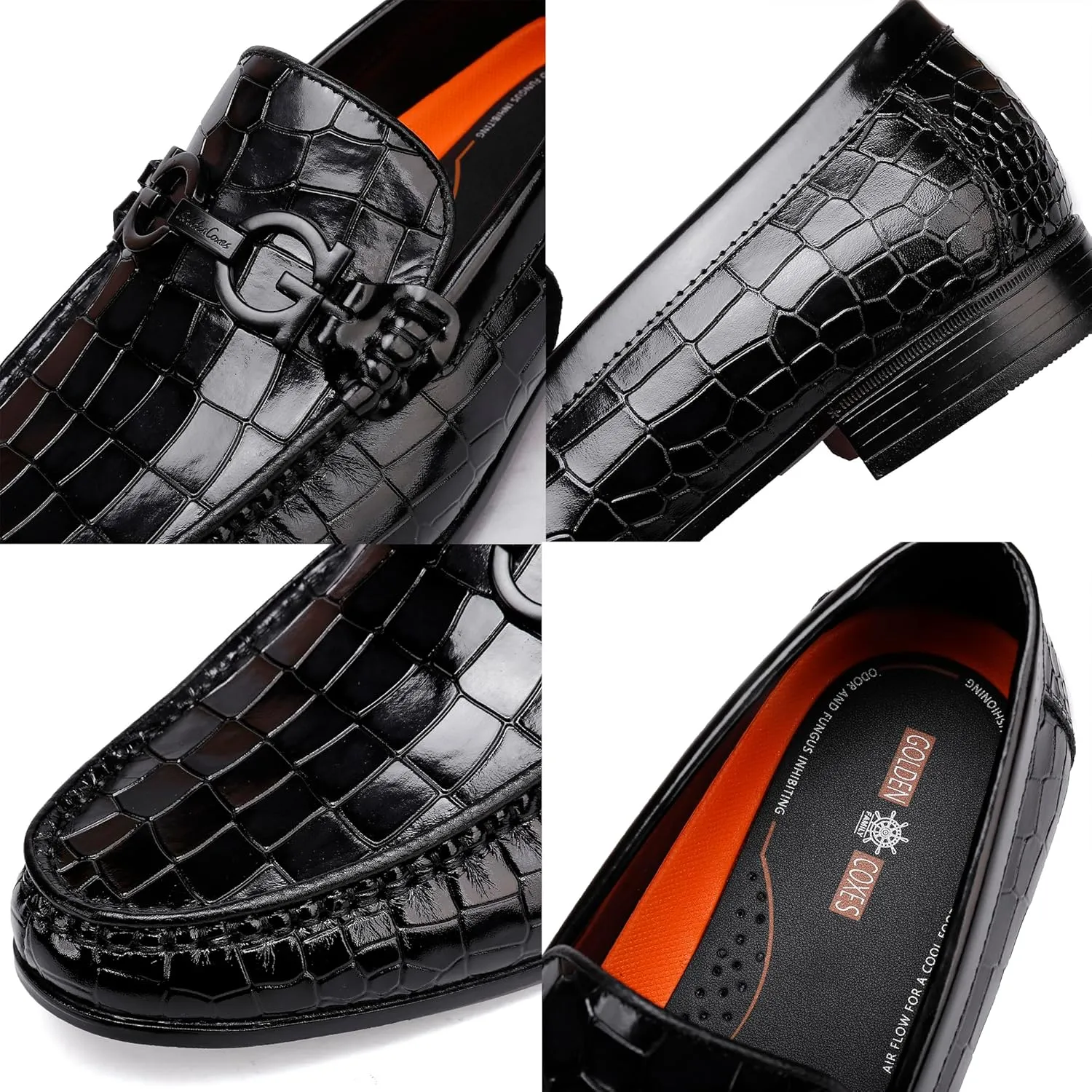 Fashion Men's Buckle Dress Loafer Shoes Classic Alligators Printed Slip-on Penny Loafers Formal Business Shoes for Men