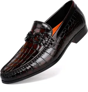 Fashion Men's Buckle Dress Loafer Shoes Classic Alligators Printed Slip-on Penny Loafers Formal Business Shoes for Men