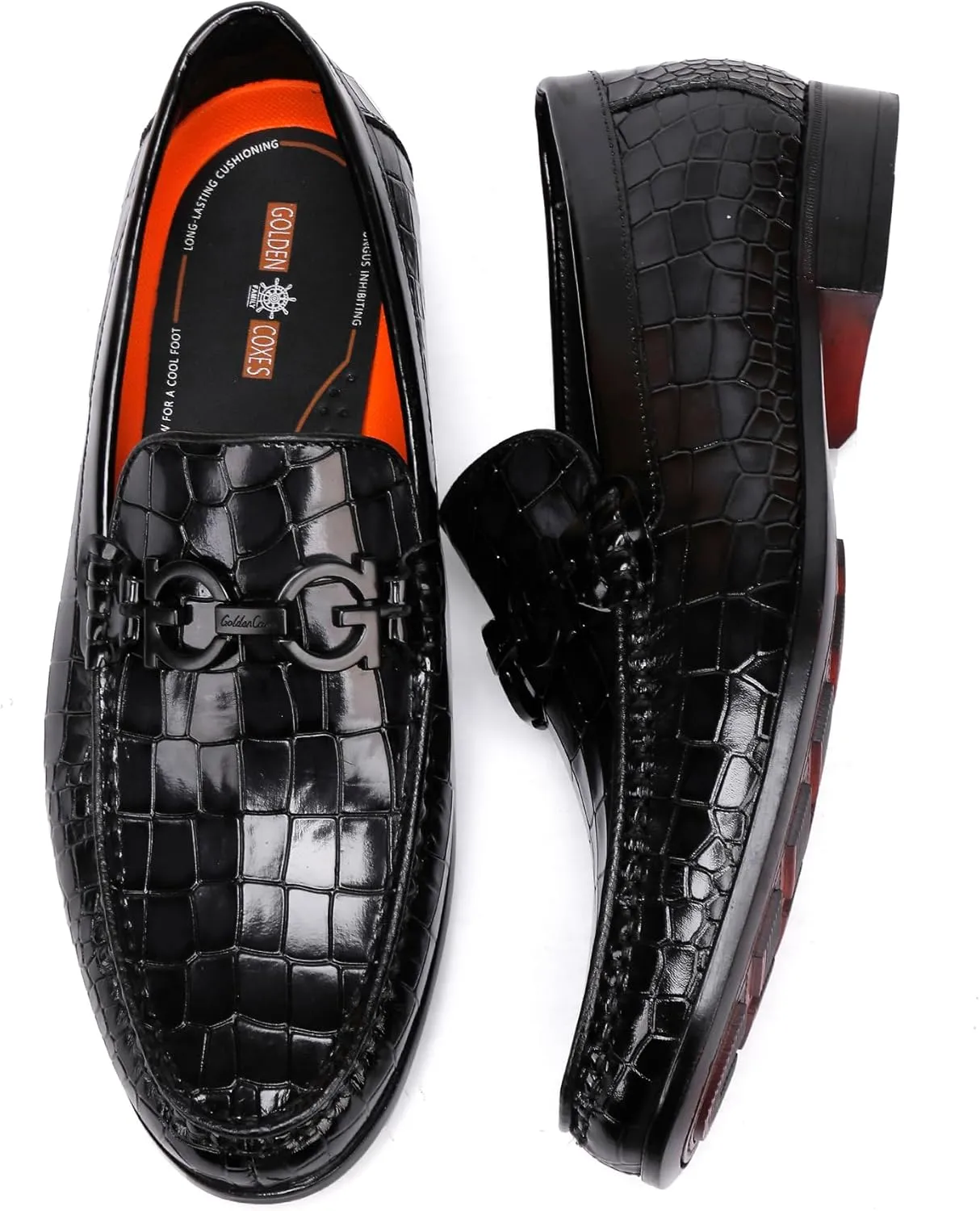 Fashion Men's Buckle Dress Loafer Shoes Classic Alligators Printed Slip-on Penny Loafers Formal Business Shoes for Men