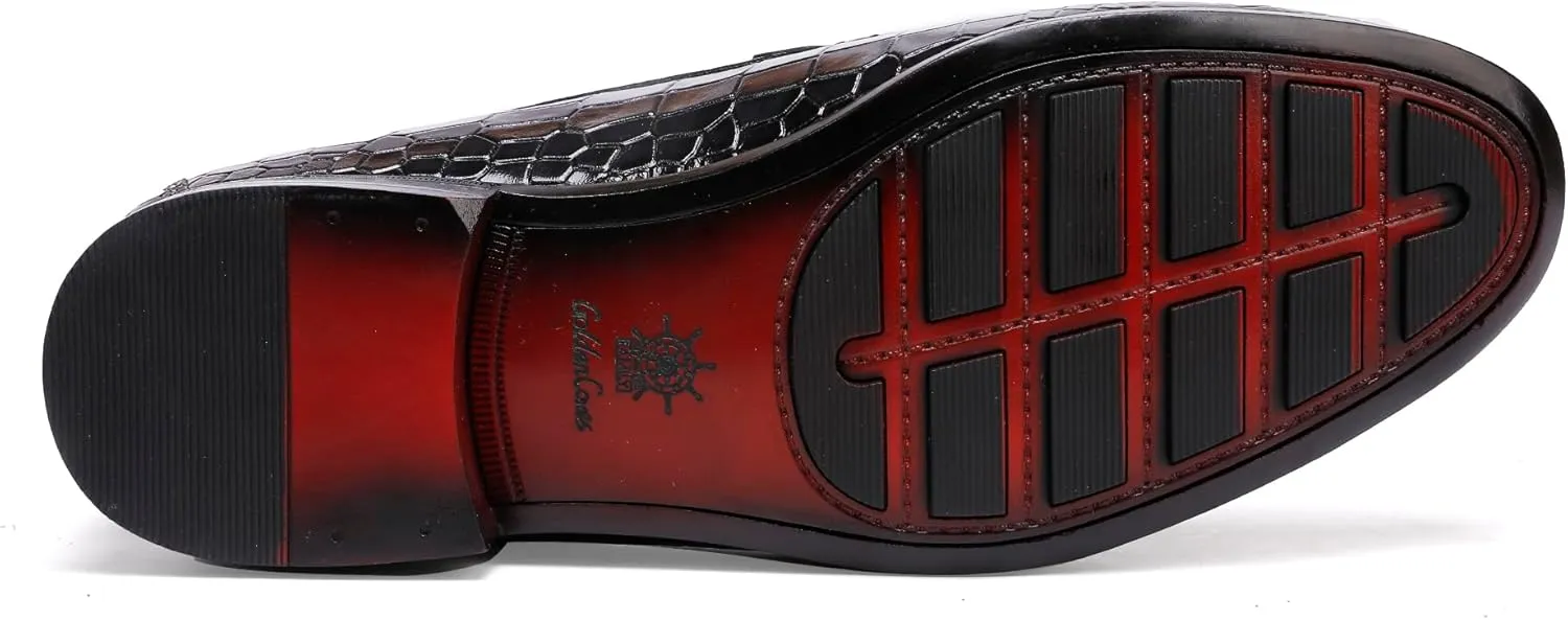 Fashion Men's Buckle Dress Loafer Shoes Classic Alligators Printed Slip-on Penny Loafers Formal Business Shoes for Men