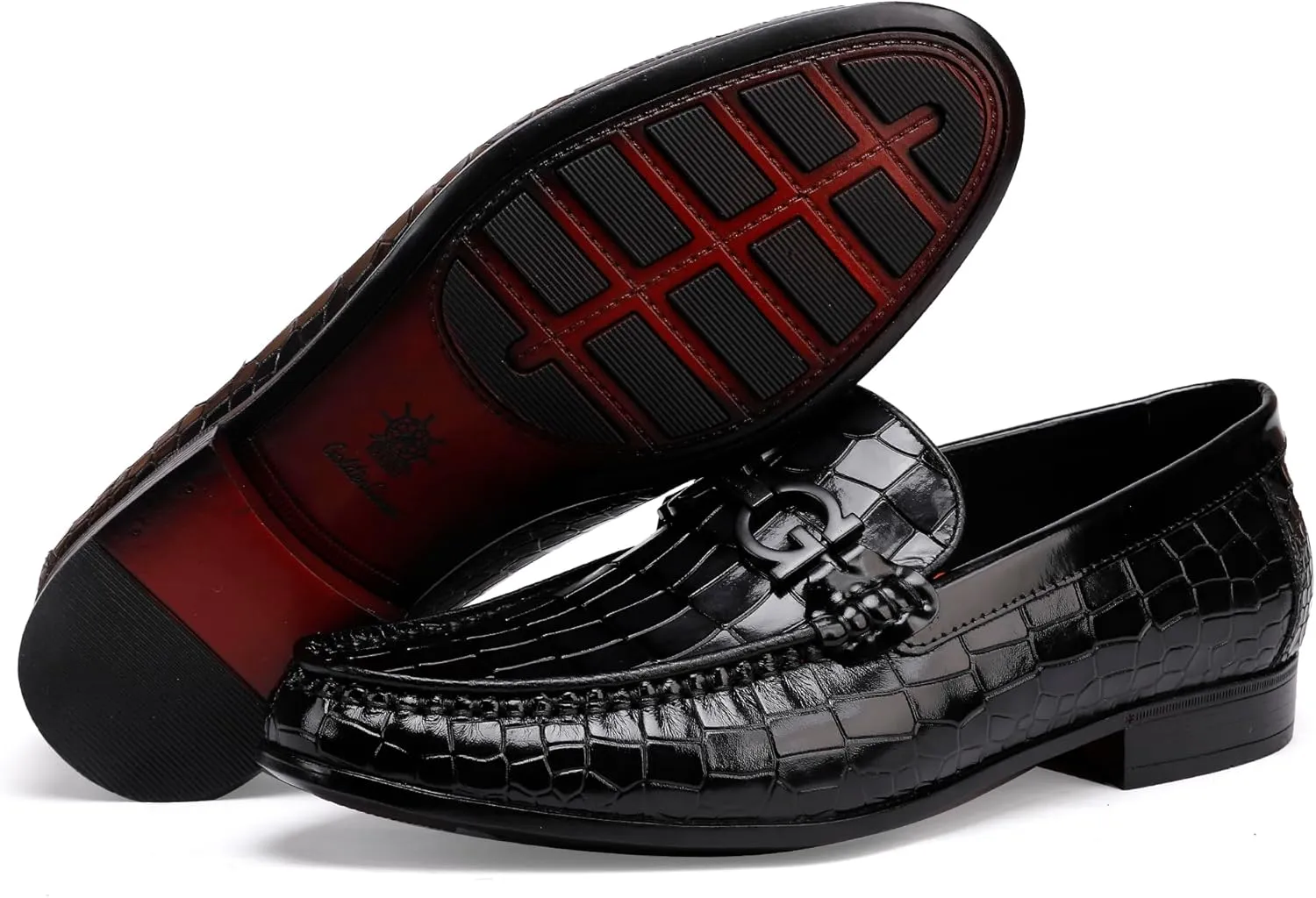 Fashion Men's Buckle Dress Loafer Shoes Classic Alligators Printed Slip-on Penny Loafers Formal Business Shoes for Men
