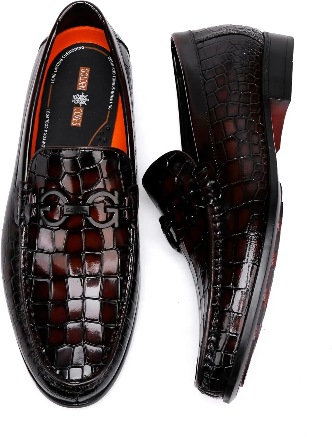 Fashion Men's Buckle Dress Loafer Shoes Classic Alligators Printed Slip-on Penny Loafers Formal Business Shoes for Men