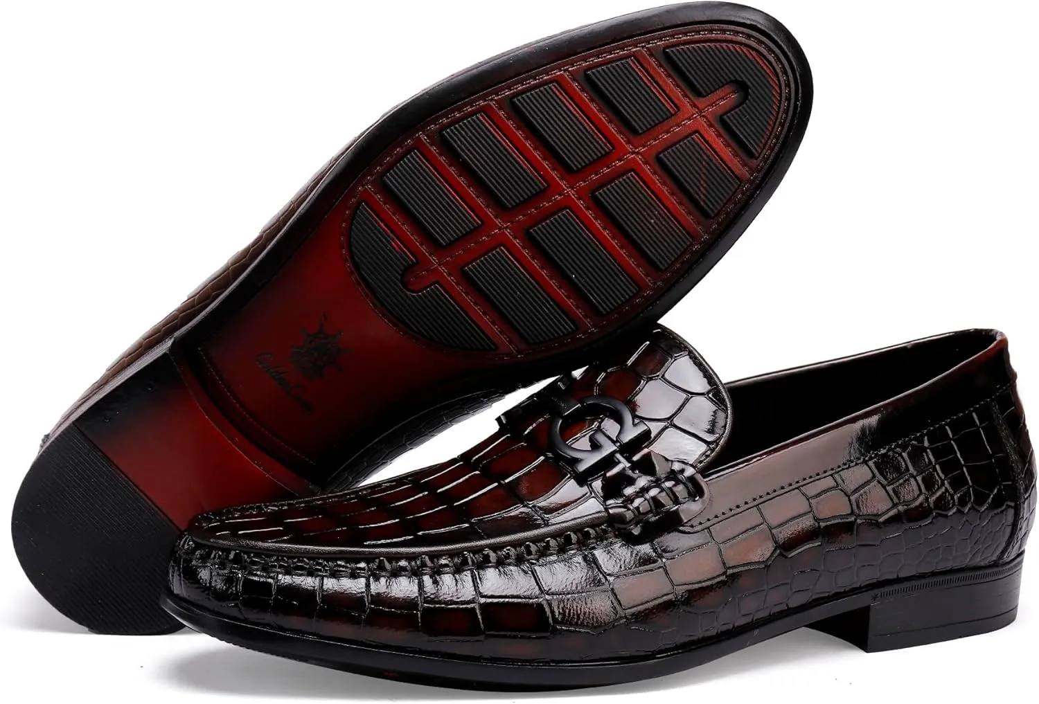 Fashion Men's Buckle Dress Loafer Shoes Classic Alligators Printed Slip-on Penny Loafers Formal Business Shoes for Men