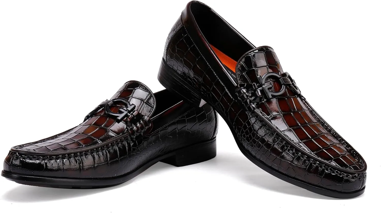 Fashion Men's Buckle Dress Loafer Shoes Classic Alligators Printed Slip-on Penny Loafers Formal Business Shoes for Men