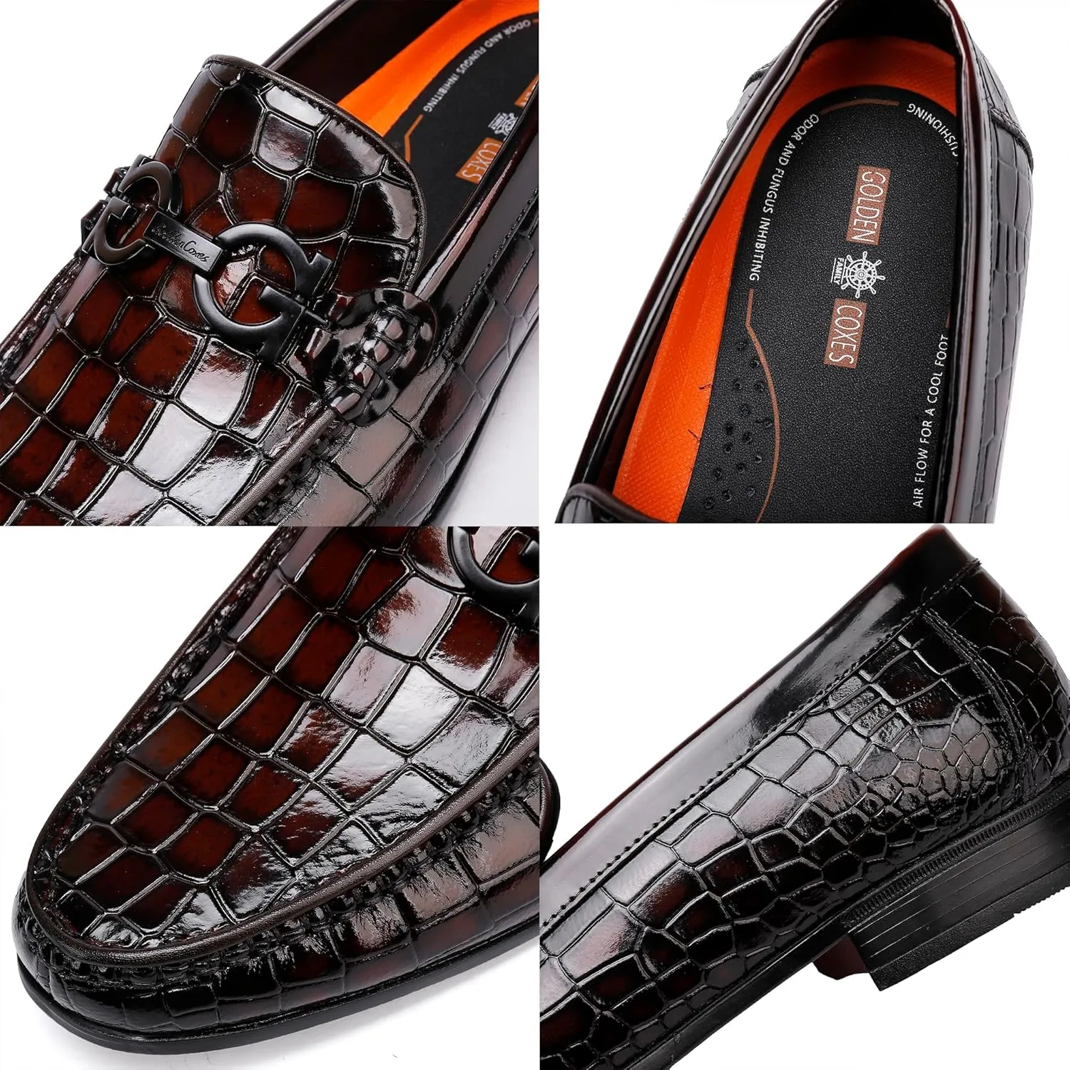 Fashion Men's Buckle Dress Loafer Shoes Classic Alligators Printed Slip-on Penny Loafers Formal Business Shoes for Men