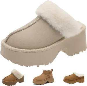 Fashion Platform Clogs for Women's Casual Outdoor Slip on Plush Lining Slippers Comfortable Outdoor Non Slip Women's Mules & Clogs