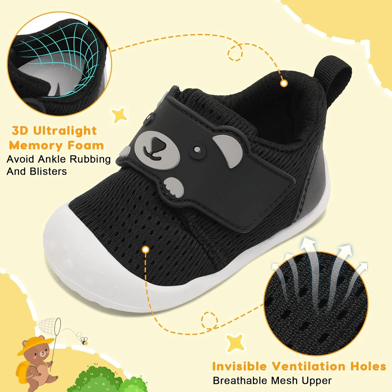 FEETCITY Baby Walking Shoes Wide Baby Shoes Boys Girls Infant Sneakers Crib Shoes Breathable Toddler Barefoot Shoes Slip On Shoes